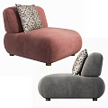 Pink and Gray Single Sofa with Rounded Design and Patterned Decorative Pillows 3d model