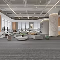 Modern Bright Open Public Office Area With Neat Workstations And Stylish Exposed Ceiling Design