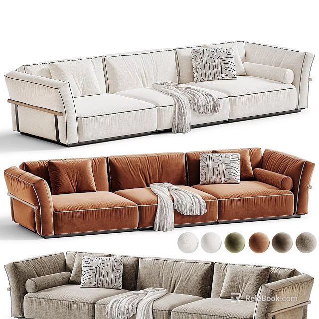 Modern Sectional Sofa With Color Options Throw Pillows And Blanket 3d model 