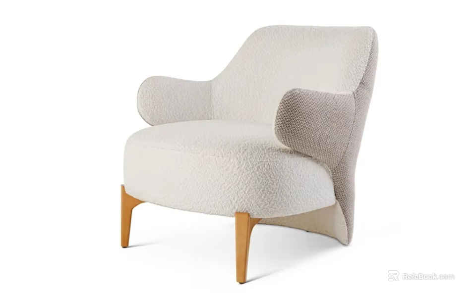 Modern Cozy Single Sofa With Plush Fabric Upholstery Curved Arms And Wooden Legs 3d model 