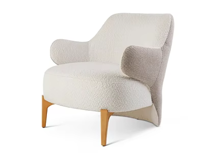 Modern Cozy Single Sofa With Plush Fabric Upholstery Curved Arms And Wooden Legs 3d model