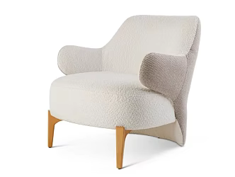 Nordic Simple Solid Wood Single Sofa Chair Silent Cream Style Fabric Single Sofa Casual Chair 3d model