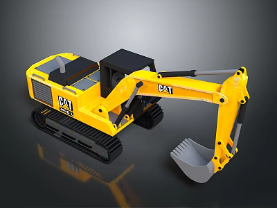 Yellow CAT Excavator Model With Black Tracks And Front Bucket 3d model