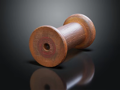 Vintage Wooden Spool With Rustic Texture On Dark Reflective Background 3d model