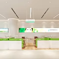 Modern Bank Interior Design With Green Service Counters And Customer Lobby Area