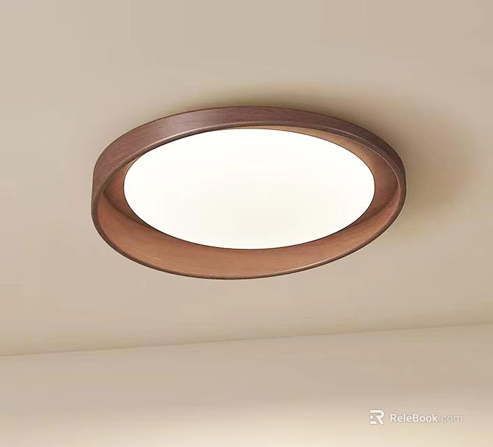 Round Ceiling Mounted Light With Brown Frame And White Shade For Modern Interior 3d model