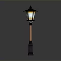 Classic Outdoor Street Lamp With Decorative Top Glass Shade And Brown Post