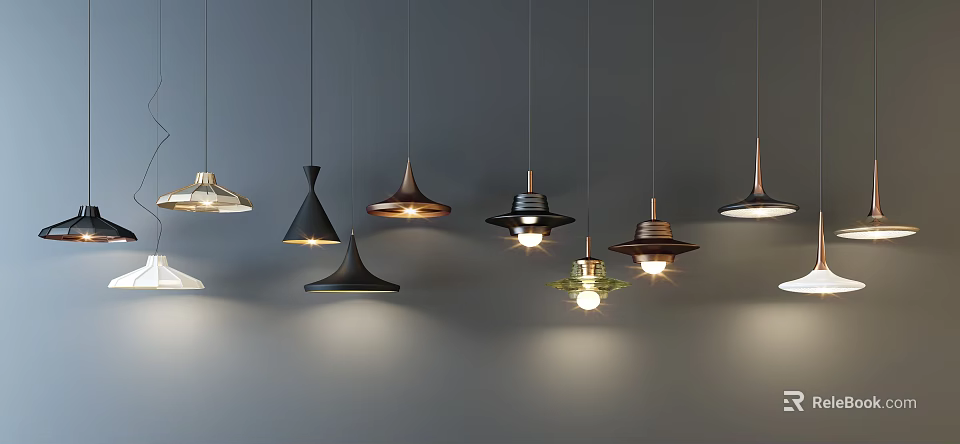 Stylish Modern Pendant Lights With Various Designs And Hanging Styles 3d model
