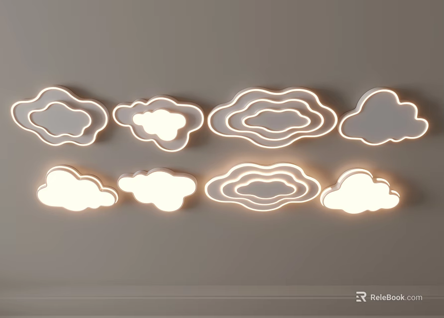 Cloud Shaped Ceiling Lights With Illuminated Design 3d model 