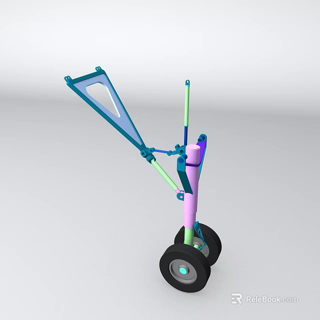 Mechanical Structure With Blue Frame Green Poles Pink Main Body Black Wheels Gray Centers 3d model 