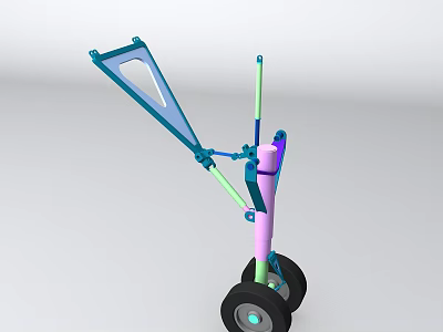 Mechanical Structure With Blue Frame Green Poles Pink Main Body Black Wheels Gray Centers 3d model
