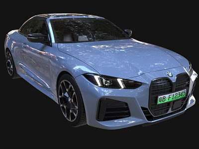 Light Blue BMW Two Door Coupe With LED Headlights And Green License Plate 3d model