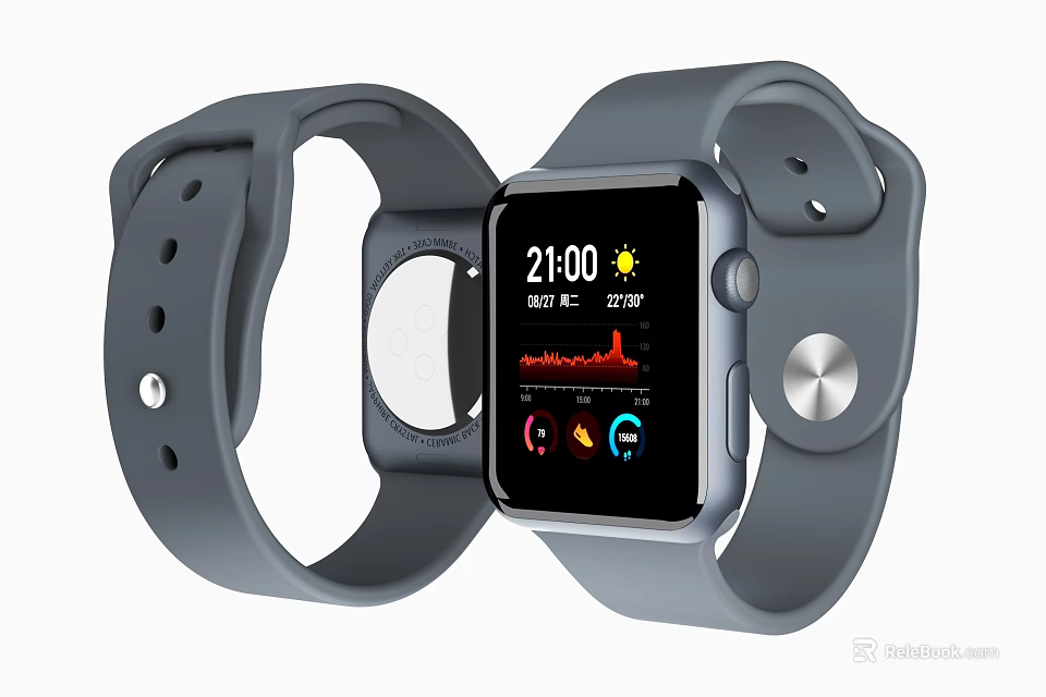 Smartwatch With Gray Strap Digital Screen Time Weather And Heart Rate Monitor 3d model 