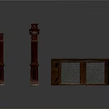 Architectural Decorative Elements With Dark Wooden Carved Columns And Ornate Window Grille