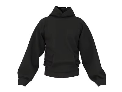 Black Stylish Oversized Hoodie With Long Sleeves And Front Pocket 3d model