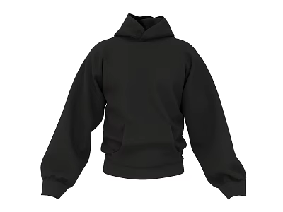 Black Stylish Oversized Hoodie With Long Sleeves And Front Pocket 3d model