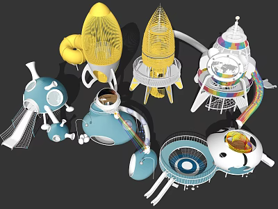 Modern Slide Children's Tree House Slide Children's Playground Amusement Facilities Rocket Swivel Slide Children's Activity Site Equipment 3d model