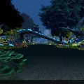 Mystical Night Forest Scenery With Calm Lotus Pond Bright Full Moon And Lush Glowing Trees