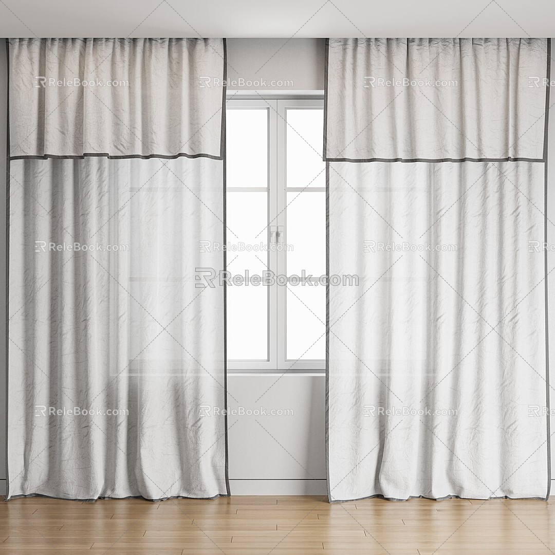 Curtain cotton linen window 3d model