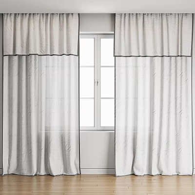 Elegant White Layered Curtains With Valance For Modern Window Interior Design 3d model