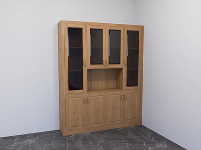 Modern Wooden Sideboard With Glass Doors And Storage Cabinets In Simple Interior 3d model