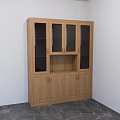 Modern Wooden Sideboard With Glass Doors And Storage Cabinets In Simple Interior