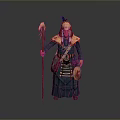 Traditional Tribal Character Wearing Feather Headdress Fur Decorations And Staff With Animal Feathers