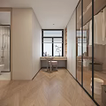 Modern Bedroom Interior With Large Windows Bed Bedside Tables And Wardrobe Rug