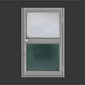 Sturdy Gray Framed Door With Upper White And Lower Green Glass Panels And Handle