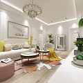 Modern Round Marble Top Coffee Table Set For Bright Cozy Pastel Style Living Room