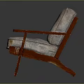 Classic Style Chair Featuring Wooden Arms Legs And Gray Fabric Upholstered Seat Backrest