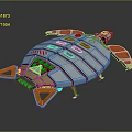 Futuristic 3D Spaceship Model With White Orange Design Circular Windows And Thrusters