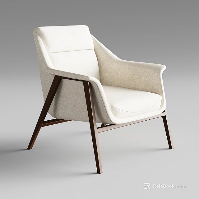 Modern Cream Colored Lounge Chair With Dark Wooden Frame And Fabric Upholstery 3d model 