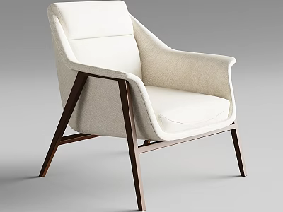 Modern Cream Colored Lounge Chair With Dark Wooden Frame And Fabric Upholstery 3d model