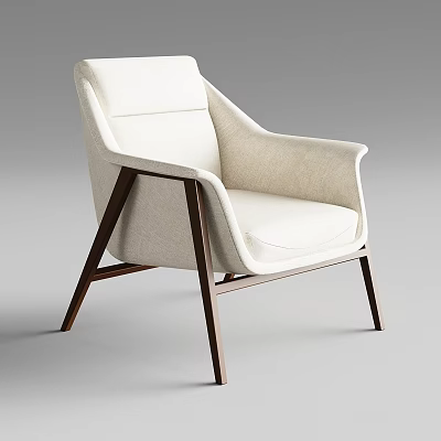 Modern Cream Colored Lounge Chair With Dark Wooden Frame And Fabric Upholstery 3d model
