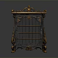 Antique Black And Gold Cabinet With Ornate Carvings And Decorative Shelves