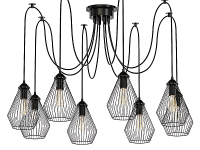 Elegant Black Metal Wire Cage Chandelier With Multiple Bulbs Modern Design 3d model