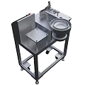 Industrial Equipment with Funnel Feeder Control Panel and Sorting Containers on Mobile Metal Frame