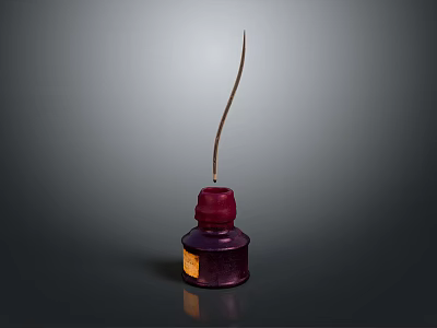 Vintage Red Glass Ink Bottle With Long Metal Nib And Glossy Surface Design 3d model