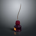 Vintage Red Glass Ink Bottle With Long Metal Nib And Glossy Surface Design