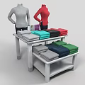 Assorted Color Sweaters On Display Stand With Red And Gray Mannequins 3d model