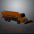 Orange Dump Truck With Front Snow Plow For Winter Snow Removal