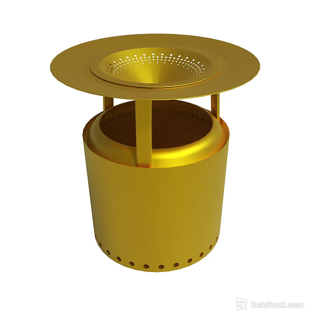 Golden Metal Trash Can With Perforated Lid And Body Design 3d model 