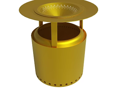 Golden Metal Trash Can With Perforated Lid And Body Design 3d model