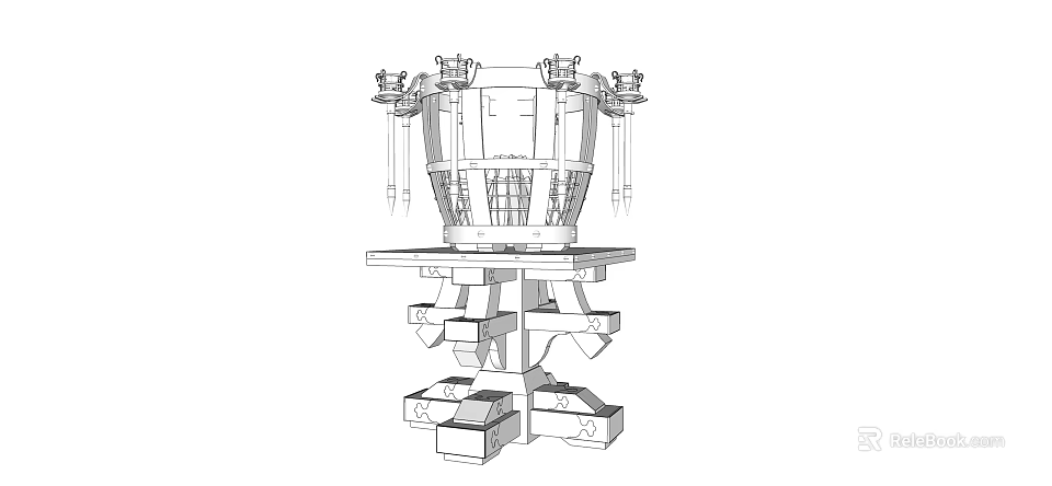 Detailed Technical Drawing of Industrial Mechanical Structure with Base and Upper Components 3d model 