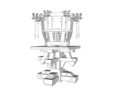 Detailed Technical Drawing of Industrial Mechanical Structure with Base and Upper Components 3d model