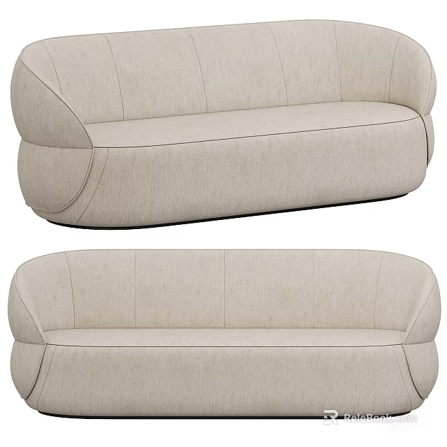 Beige Multi Seat Sofa With Modern Rounded Design And Soft Fabric Upholstery For Living Room 3d model 