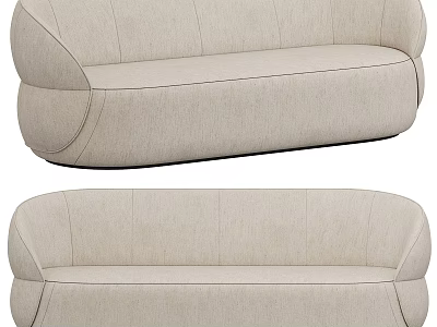 Beige Multi Seat Sofa With Modern Rounded Design And Soft Fabric Upholstery For Living Room 3d model
