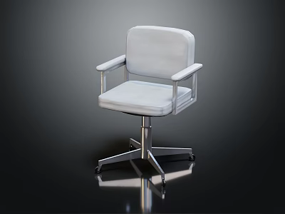 Modern White Upholstered Chair With Armrests And Metal Wheel Base 3d model