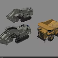 Heavy Duty Utility Vehicles Featuring Tracked Excavator And Yellow Wheeled Dump Truck